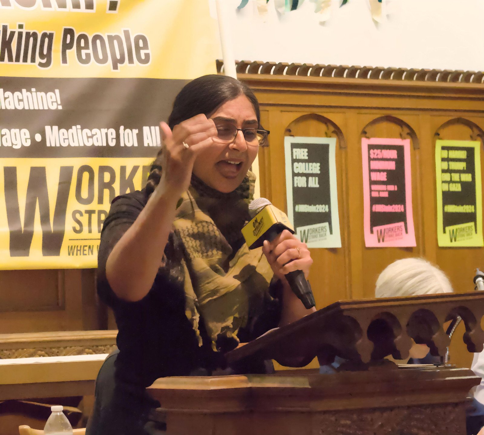 Kshama Sawant speaks at a rally nearby the 2024 DNC