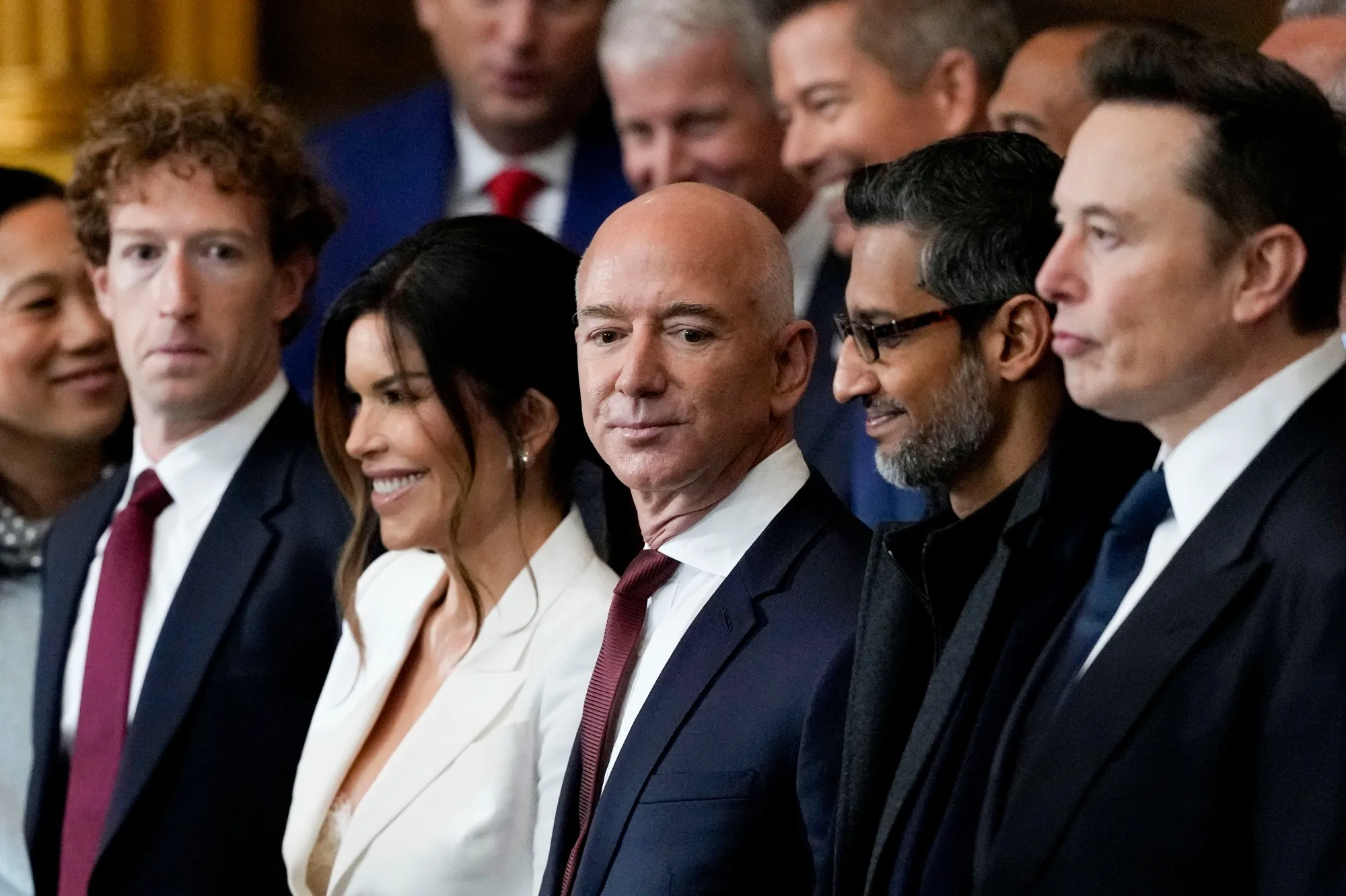 Mark Zuckerberg, Jeff Bezos, and Elon Musk in a row, attending the Trump inauguration